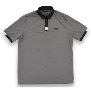 PXG Polo Shirt Mens Large Gray Black Golf Performance Stretch Short Sleeve